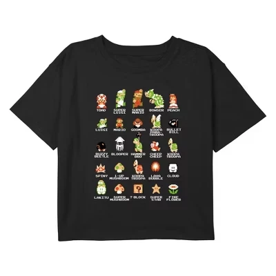 Футболка с классическими персонажами Super Mario Bros для девочек, черная