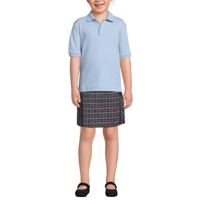 Поло для девочек Lands' End Interlock, короткий рукав, синее