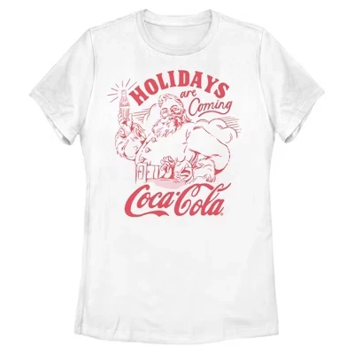 Женская футболка Coca Cola Classic Santa Holidays Are Coming белого цвета