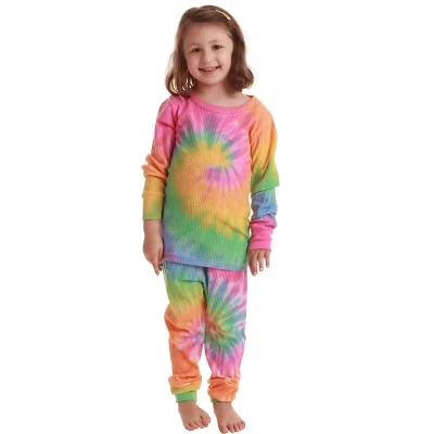 Термокомплект Tie Dye Mommy & Me, сочетающий в себе теплую пижаму для женщин и детей, tie dye пастельно-ярких оттенков