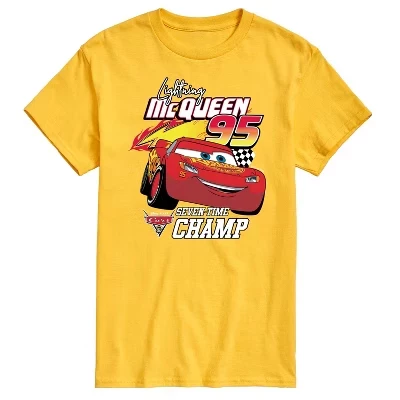 Мужская футболка с коротким рукавом и рисунком семикратного чемпиона Lightning McQueen 95, желтая