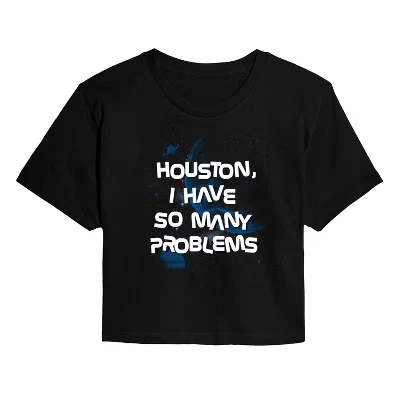 Женская укороченная футболка с рисунком Houston Problems, черная