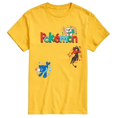 Мужская футболка с короткими рукавами и рисунком Pokémon - Rowlet, Litten, Popplio, желтая