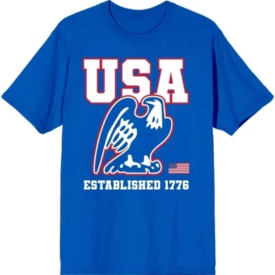 Мужская футболка Americana Eagle USA 1776 года выпуска с круглым вырезом и коротким рукавом синего цвета