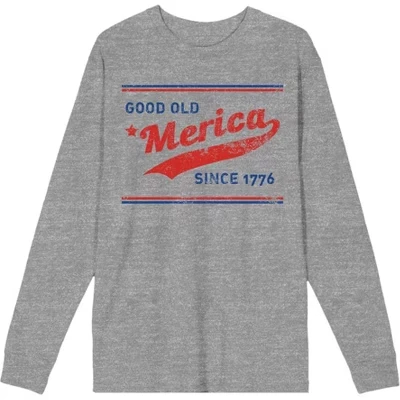 Футболка Americana Good Old 'Merica с 1776 года для взрослых с круглым вырезом и длинным рукавом серого цвета