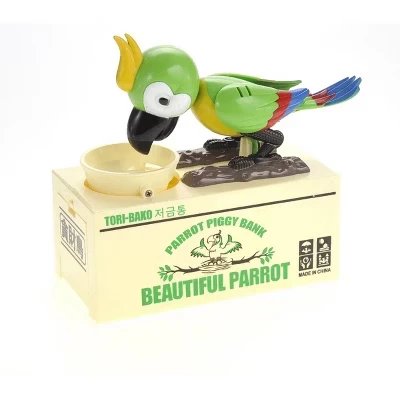 Банковский ящик для монет Parrot, Электрический денежный ящик для детей, Коробка для сбережений денег в форме попугая, Электронная копилка-Роботизированная игрушка, зеленый