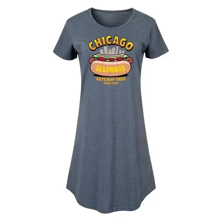 Женское платье-футболка Chicago Hot Dog Skyline с графическим рисунком heather blue