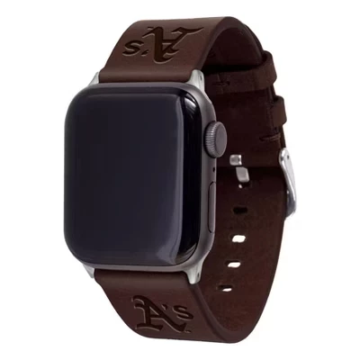 Кожаный ремешок для Apple Watch, совместимый с Oakland Athletics - Коричневый