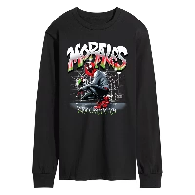 Men's -  - Spider-man Miles Morales Spray Paint Long Sleeve Graphic T-Shirt black