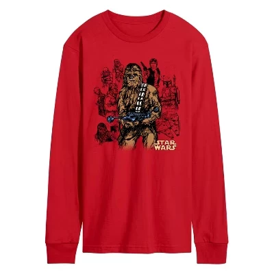 Men's -  - Chewie Lines Long Sleeve Graphic T-Shirt red