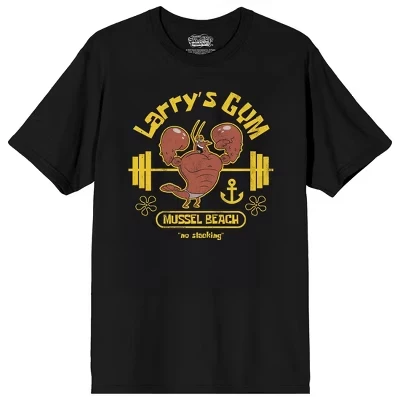 Губка Боб Квадратные штаны Larry's Gym Mussel Beach для взрослых, черная футболка с круглым вырезом и коротким рукавом, черная