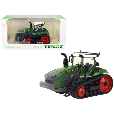 Гусеничный трактор Fendt 1167 Vario MT Зеленый с белым верхом, модель 1/64, изготовленная на заказ компанией SpecCast