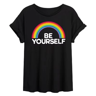 Женская футболка с объемным рисунком Rainbow Be Yourself, цвет черный
