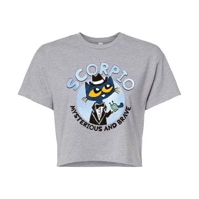 Женская укороченная футболка Pete the Cat Scorpio, серый меланж