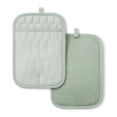 Стеганый держатель для горшков MARTHA STEWART Honeycomb из Шамбре, 2 упаковки, зеленый