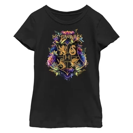 Girl's  Hogwarts Plant Crest T-Shirt black
