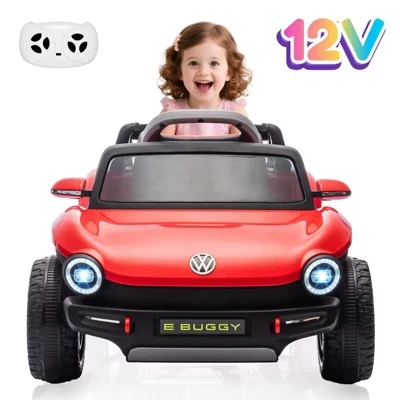 Лицензионный детский электромобиль Volkswagen Beetle, электромобиль на 12 В, 4-колесный игрушечный автомобиль с дистанционным управлением, Светодиодная подсветка, Музыкальный плеер красного цвета