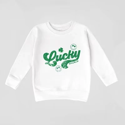 SmileyWorld Lucky Cursive Distressed - Toddler Graphic Sweatshirt white
