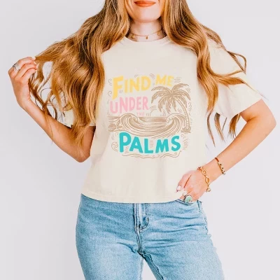 Find Me Under The Palms Waves - Женская укороченная футболка свободного кроя с графическим принтом цвета слоновой кости