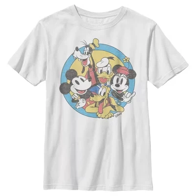 Boy's Disney Mickey & Friends Retro Circle Distressed T-Shirt white