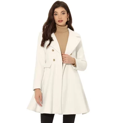 Женское двубортное зимнее пальто Allegra K с отложным воротником, белое