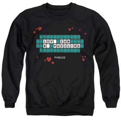 Men's Wheel Of Fortune Love Can Be Puzzling Crewneck Sweatshirt black
