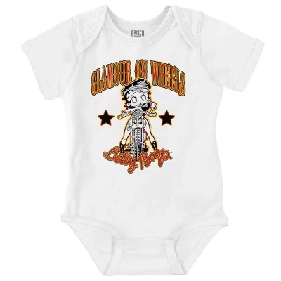 Betty Boop Biker Glamour на колесах, Детское боди-джемпер для девочек, лицензированный белый