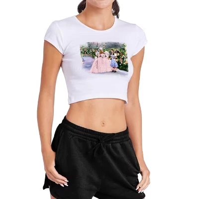 Women's  Dorothy and the Good Witch Cap Sleeve Baby Rib Crop Top white