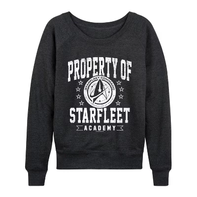 Women's -  - Property of Starfleet Lightweight French Terry Wide Neck Long Sleeve Graphic Shirt heather charcoal