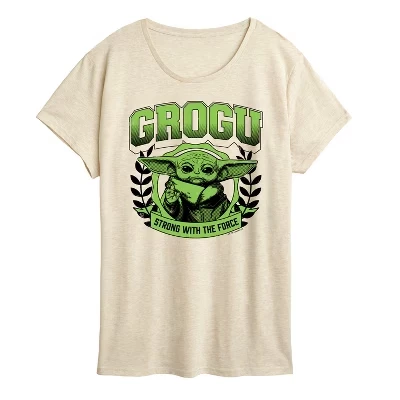 Женская футболка The Mandalorian Grogu Collegiate с коротким рукавом и графическим рисунком.