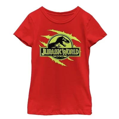 Футболка для девочек Jurassic World, следы когтей, красная