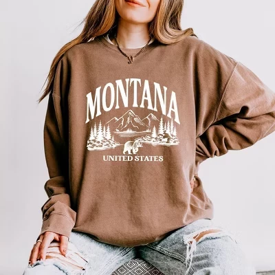 Женская легкая одежда, окрашенная в графический цвет толстовка Montana Forest Scene espresso