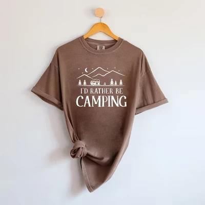 Женская футболка Rather Be Camping Camper с коротким рукавом, окрашенная в эспрессо