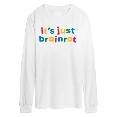 Мужская футболка Just Brainrot с длинным рукавом и рисунком, белая