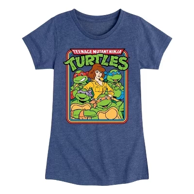 Детская футболка Teenage Mutant Ninja Turtles Retro Group April приталенная, меланжево‑тёмно‑синяя