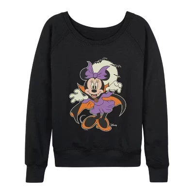 Женская легкая французская махровая рубашка Vampire Minnie с широким вырезом и длинным рукавом, черная с графическим рисунком