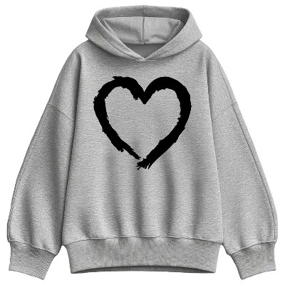 Женская толстовка Athletic Heather с капюшоном из флиса оверсайз в виде сердца, нанесенная кистью для рисования.