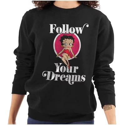 Милая женская толстовка с круглым вырезом Betty Boop Follow Your Dreams лицензионного черного цвета
