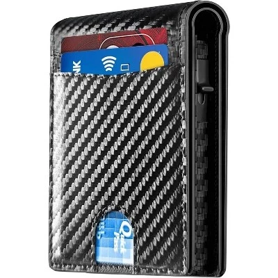Мужской двойной бумажник из углеродного волокна RFID, тонкий всплывающий держатель для карт, подарочная упаковка из углеродного волокна