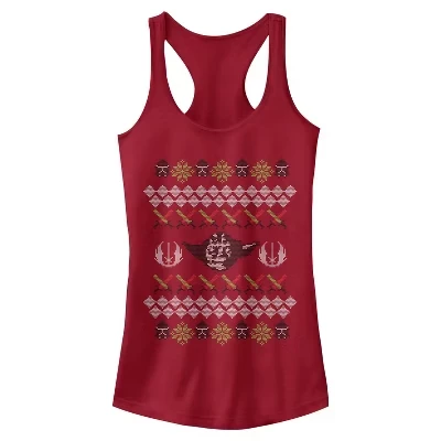 Женская майка Ugly Christmas Yoda Racerback для юниорок алого цвета