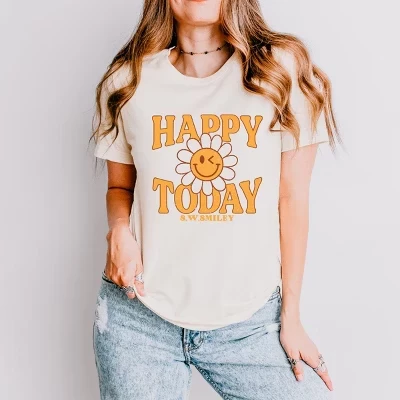 Кремовая футболка с коротким рукавом в цветочек S.W.Smiley Happy Today
