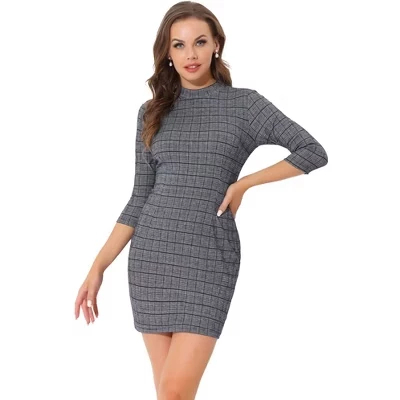 Женское платье Allegra K в клетку, рукав 3/4, синее