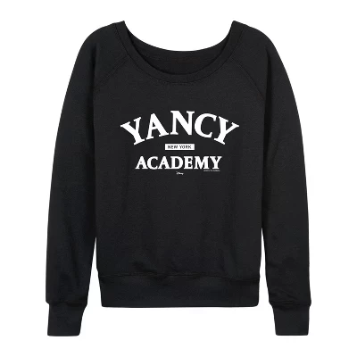 Женская - - Легкая французская махровая рубашка Yancy Academy с широким вырезом и длинным рукавом, черная с графическим рисунком
