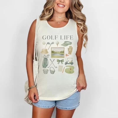 Акварель Golf Life - Женская одежда, окрашенная в белый цвет графической майкой