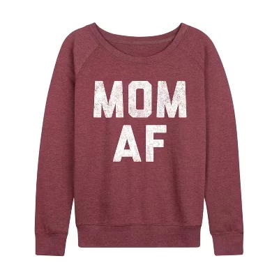 Women's -  - Mom AF Lightweight French Terry Wide Neck Long Sleeve Graphic Shirt heather maroon