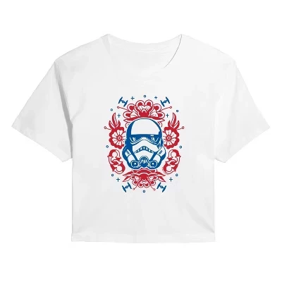 Women's -  - Storm Trooper Americana Tattoo Cropped Graphic T-Shirt white