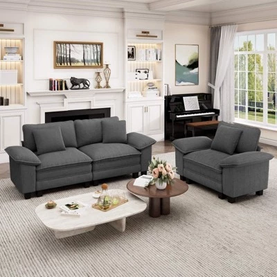 Модульный диван Cloud Modular из 3шт Loveseat, удобный секционный диван с глубоким сиденьем для гостиной, обивка из вельветовой и синелевой ткани