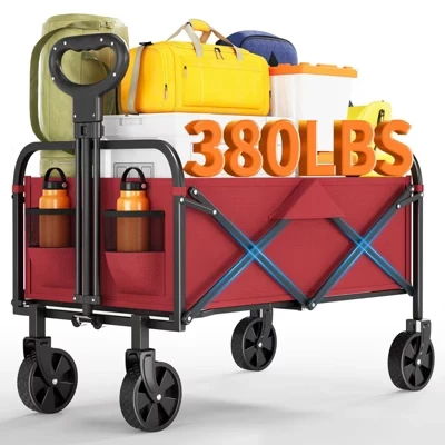 Походная тележка Camping Wagon, 5-дюймовое колесо из ткани Оксфорд 600D-Складная и портативная уличная тележка большой вместимости, Сверхустойчивая стальная рама из квадратной трубы красного цвета