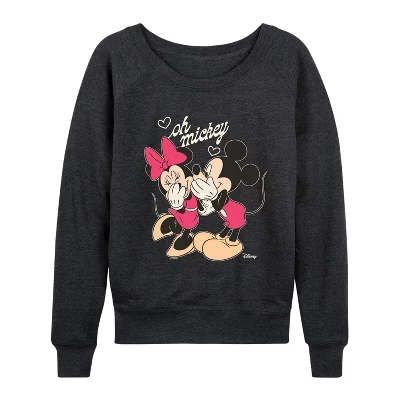 Женская легкая французская махровая рубашка Oh Mickey с широким вырезом и длинным рукавом с графическим рисунком heather charcoal