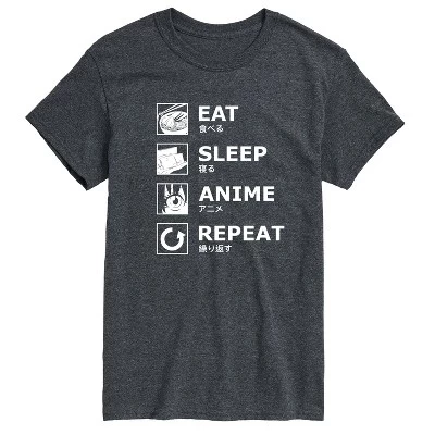 Мужская футболка Eat Sleep Anime Repeat с коротким рукавом и графическим рисунком heather charcoal